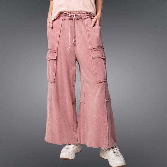 EASEL “Feeling Good Cargos” Mineral Washed Flared Leg, Raw Seams & Hems, Pockets - Picture 9 of 16